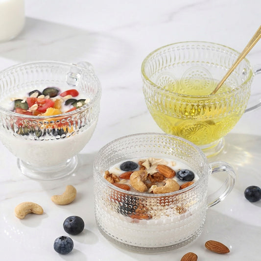 Embossed Glass Mug with Handle